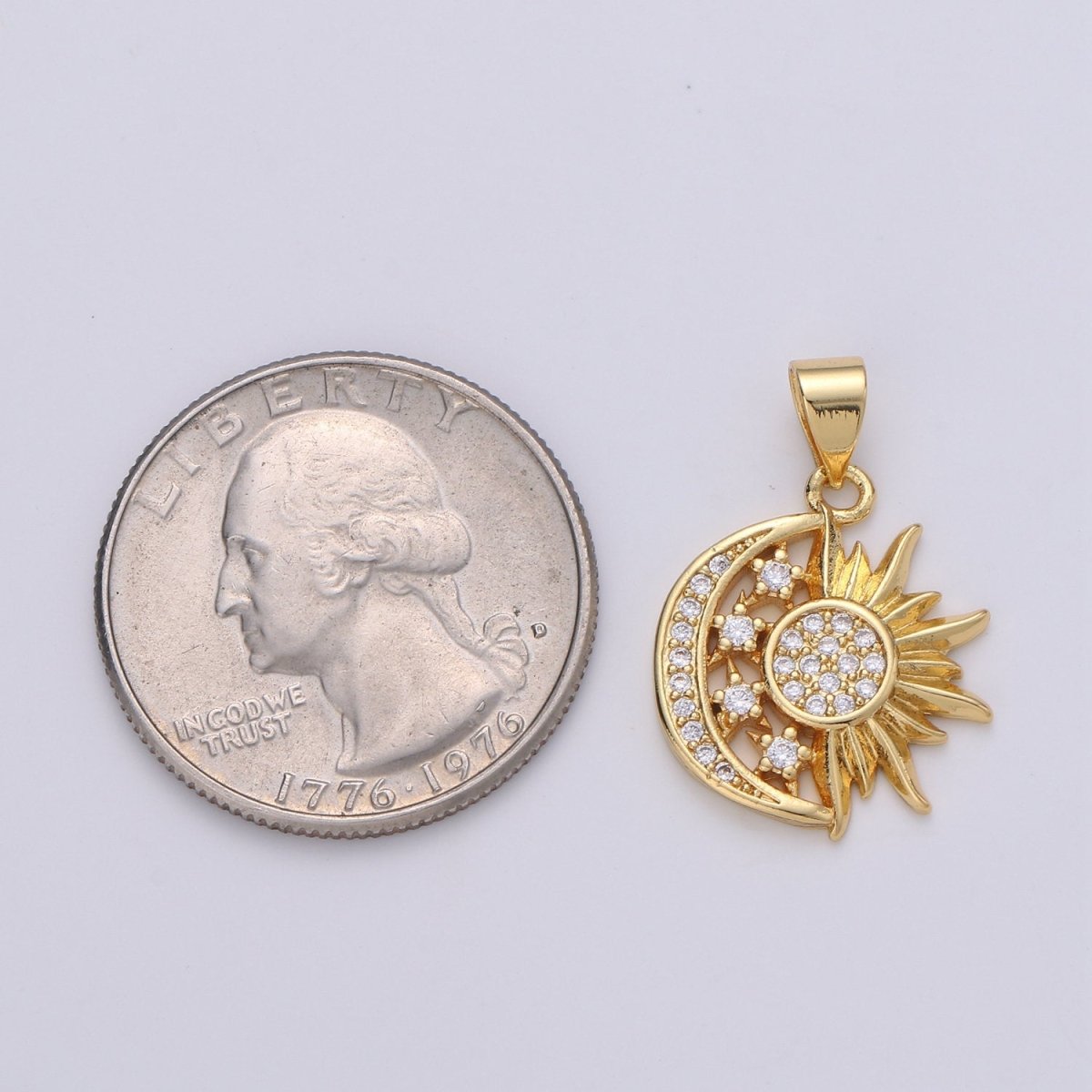 24K Gold Filled Sun and Moon Charm- Micro Pave Celestial Sunshine Charm, Crescent Moon, Sun ray Pendant for Necklace Earring Supply I-912 X-457 X-459 - DLUXCA