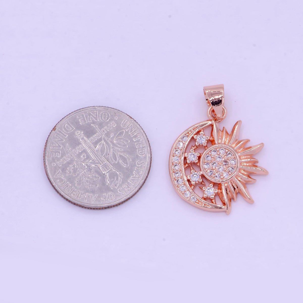 24K Gold Filled Sun and Moon Charm- Micro Pave Celestial Sunshine Charm, Crescent Moon, Sun ray Pendant for Necklace Earring Supply I-912 X-457 X-459 - DLUXCA