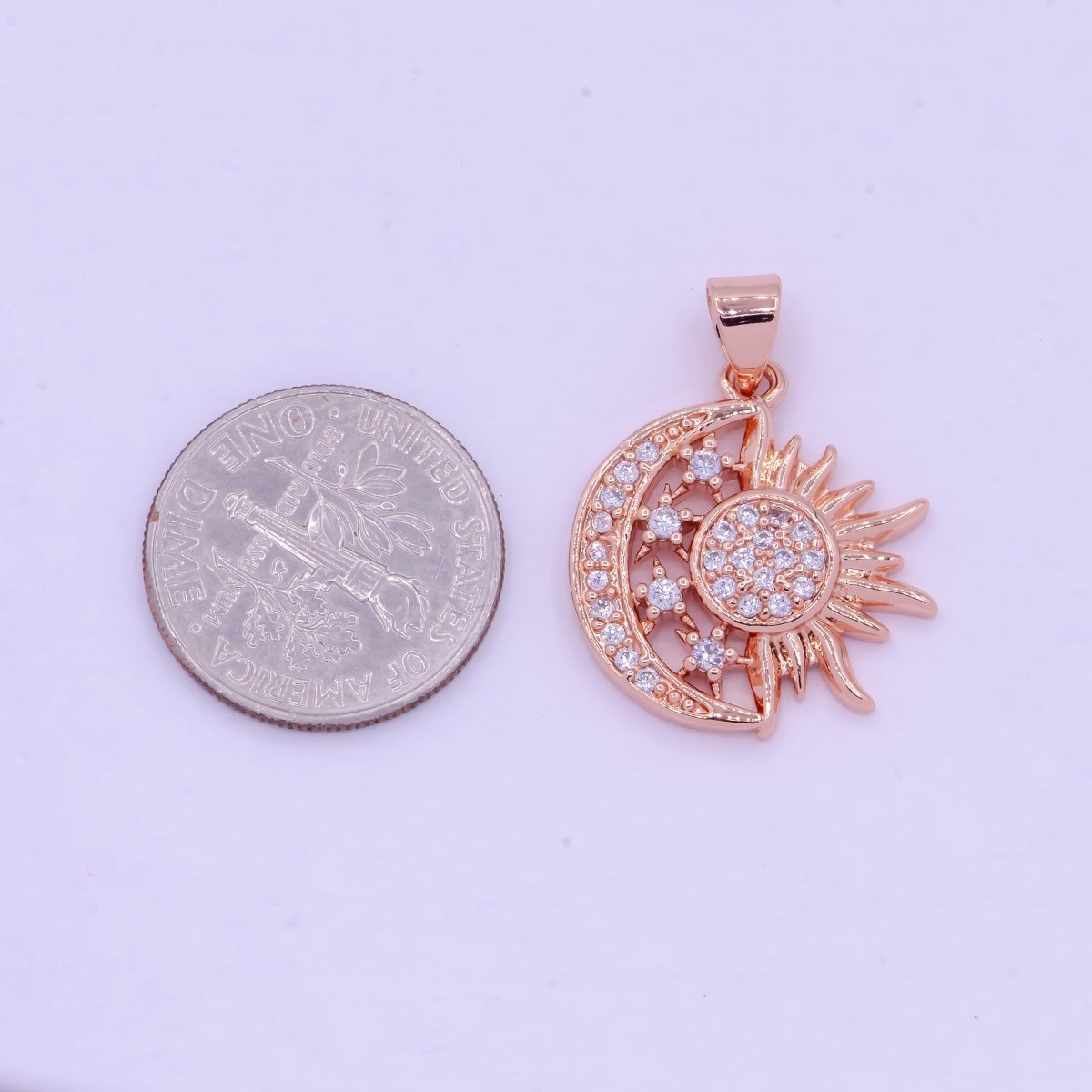 24K Gold Filled Sun and Moon Charm- Micro Pave Celestial Sunshine Charm, Crescent Moon, Sun ray Pendant for Necklace Earring Supply I-912 X-457 X-459 - DLUXCA