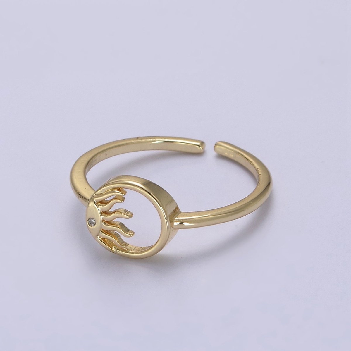 24K Gold Filled Sun Ring, Celestial Astrology Golden Ring with Crystal Cubic Zirconia CZ S-334 - DLUXCA