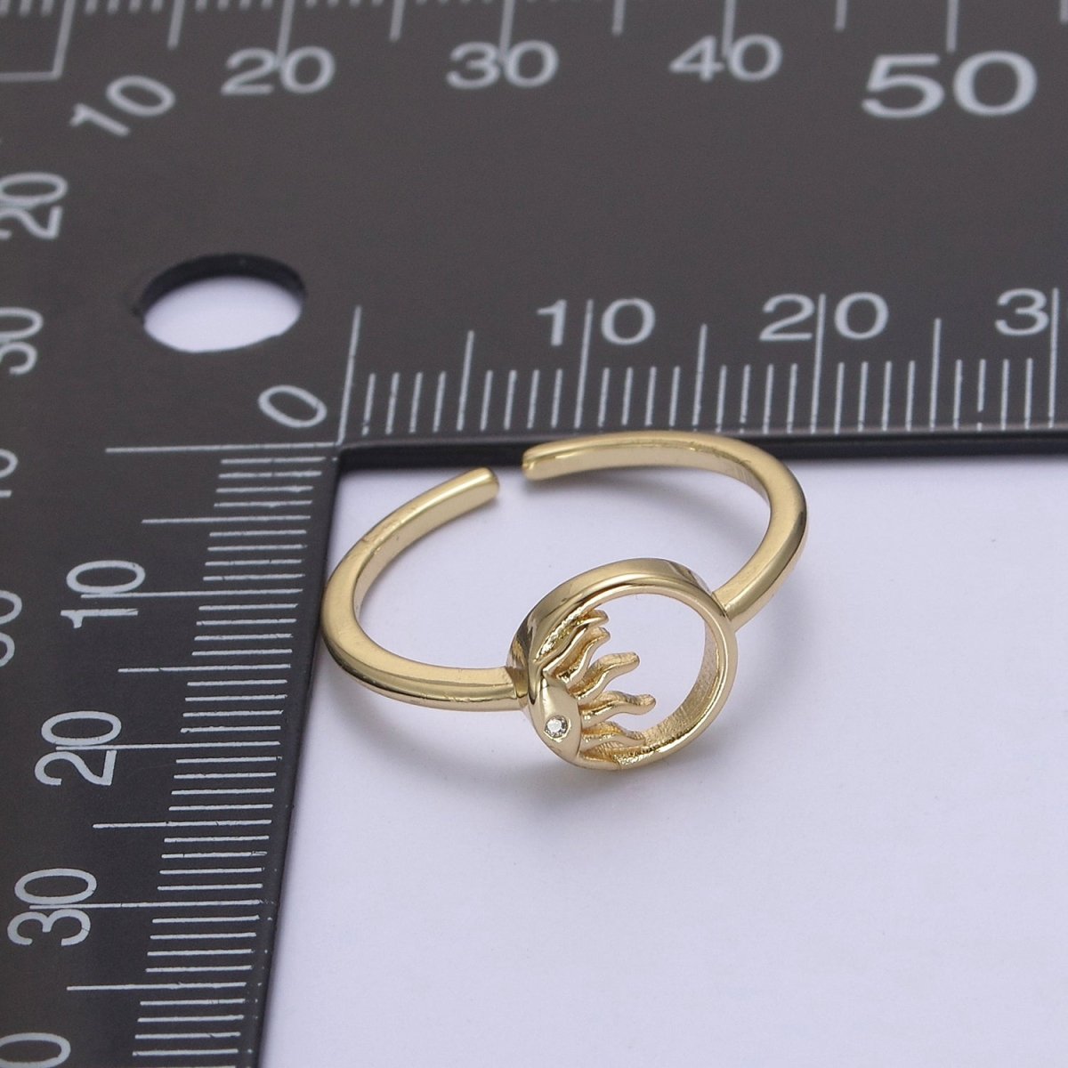 24K Gold Filled Sun Ring, Celestial Astrology Golden Ring with Crystal Cubic Zirconia CZ S-334 - DLUXCA