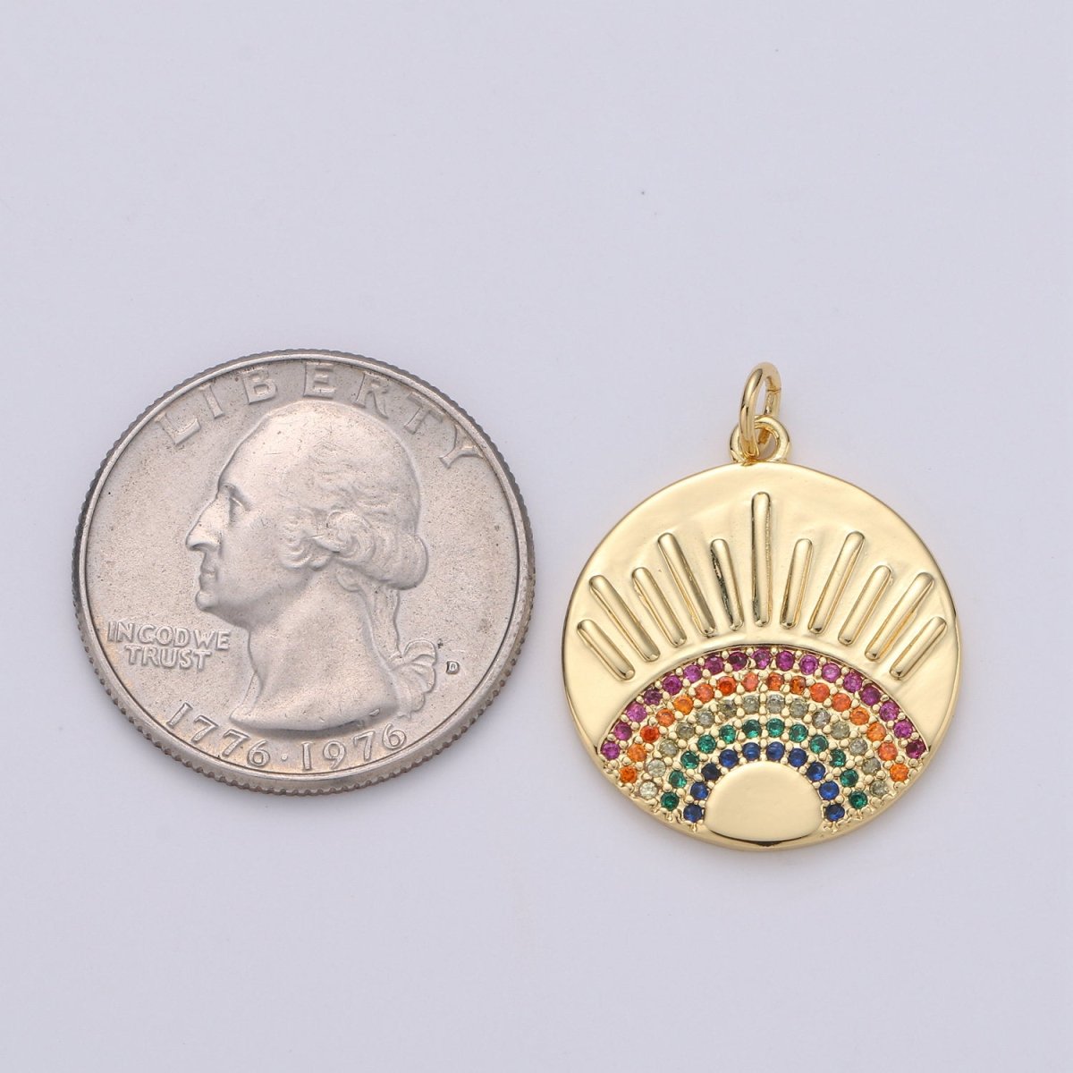 24K Gold Filled SunBurst Charm for Necklace Multi Color Cz Charm Micro Pave Rainbow Charm Gold Sun Rise Celestial Jewelry D-609 - DLUXCA