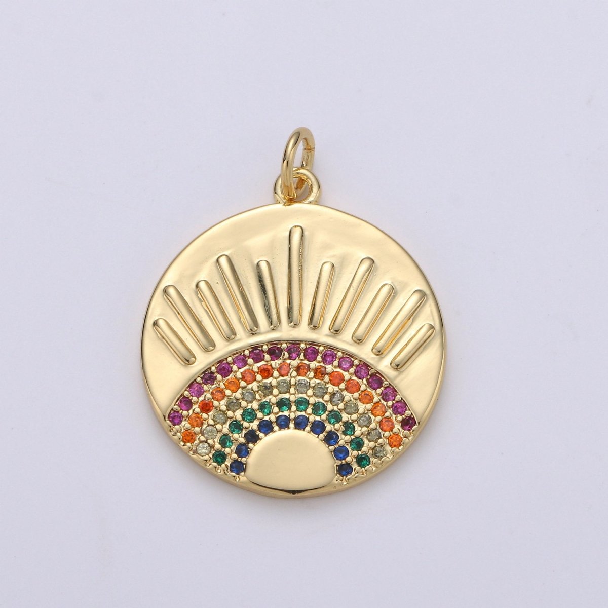 24K Gold Filled SunBurst Charm for Necklace Multi Color Cz Charm Micro Pave Rainbow Charm Gold Sun Rise Celestial Jewelry D-609 - DLUXCA