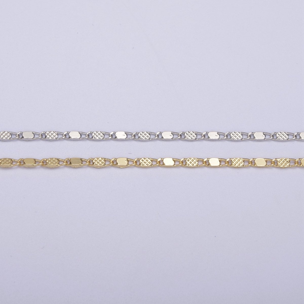 24K Gold Filled Sunburst Flat Bar Unique Chain by Yard, Dainty 1.7mm Wholesale Chain in Silver & Gold For Jewelry Making Supply Component| ROLL-638, ROLL-637 Clearance Pricing - DLUXCA