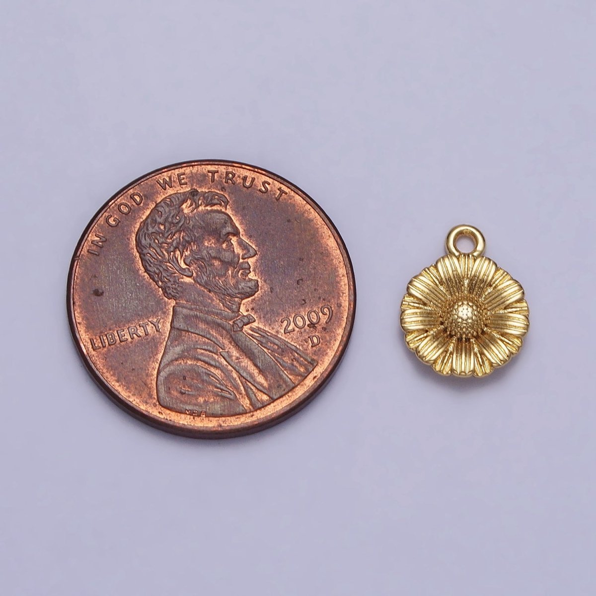 24K Gold Filled Sunflower Nature Line-Textured Round Add-On Charm in Gold & Silver | AC339 AC340 - DLUXCA