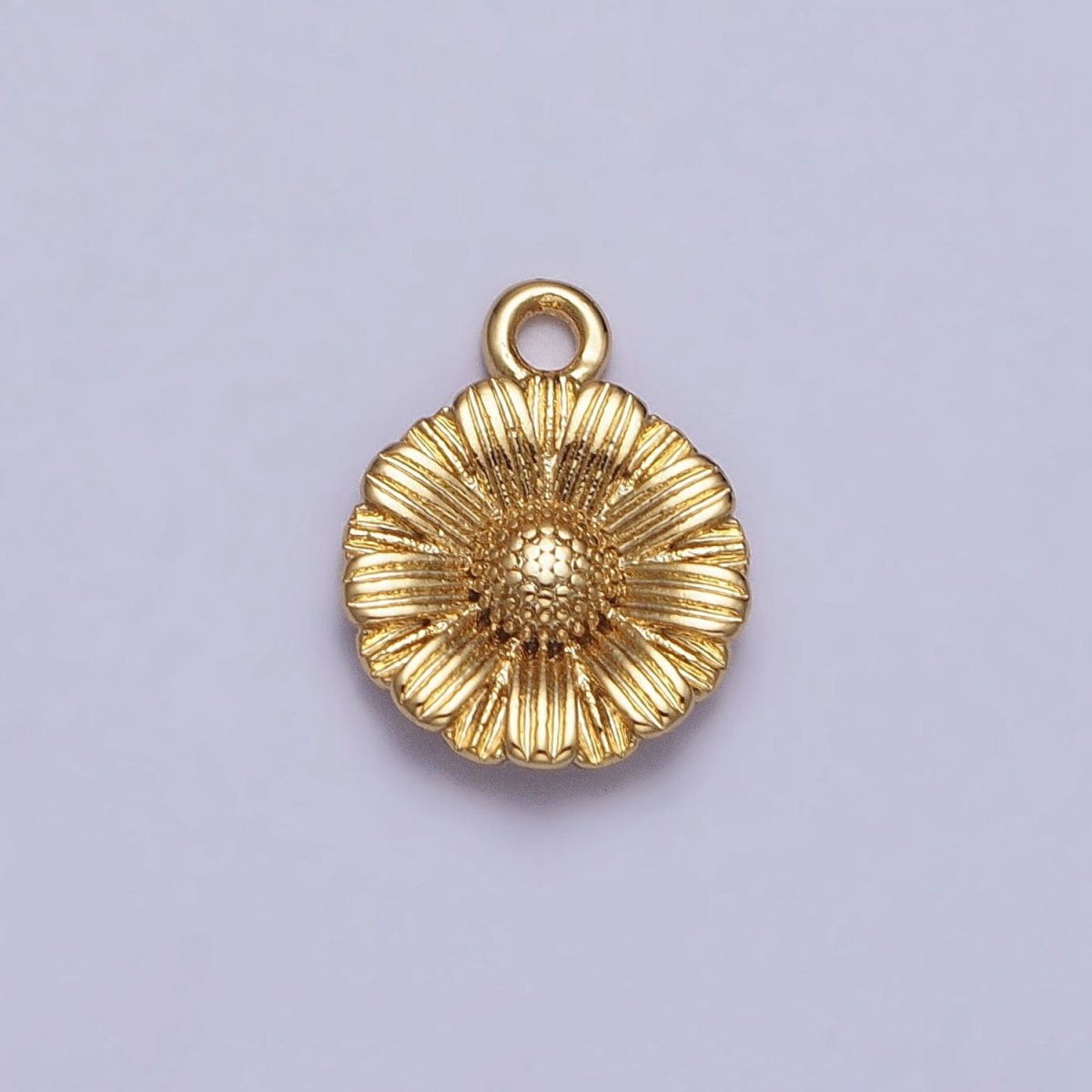 24K Gold Filled Sunflower Nature Line-Textured Round Add-On Charm in Gold & Silver | AC339 AC340 - DLUXCA