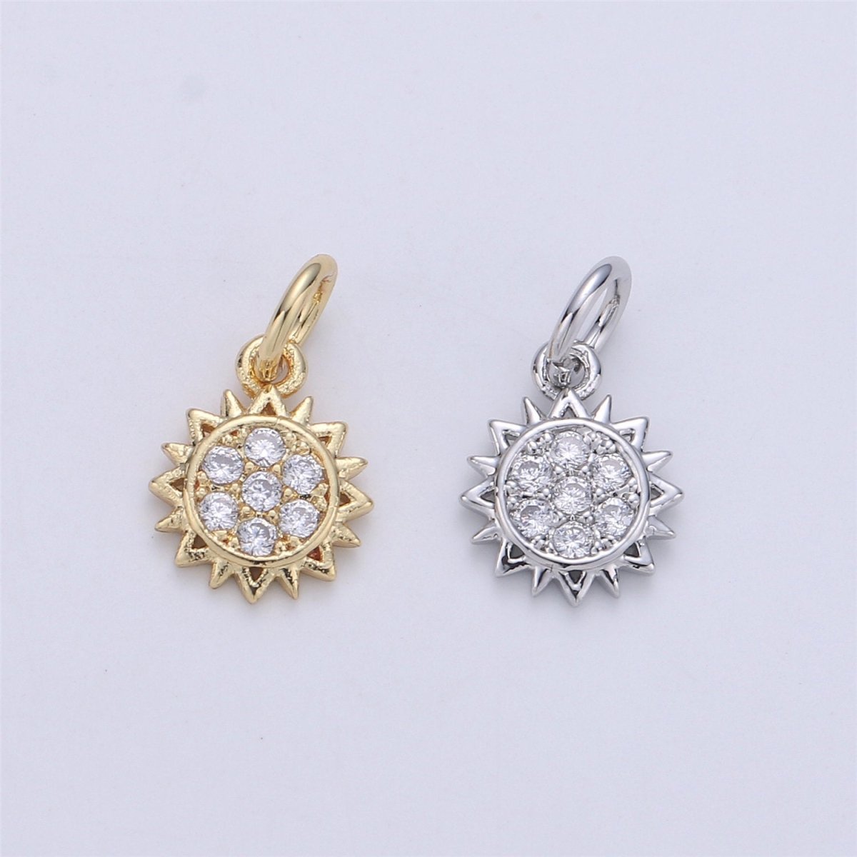 24K Gold Filled Sunflower Sun Flower Charm with Micro Pave Cubic Zirconia CZ Stone for Necklace Bracelet or Earrings, C-894 - DLUXCA