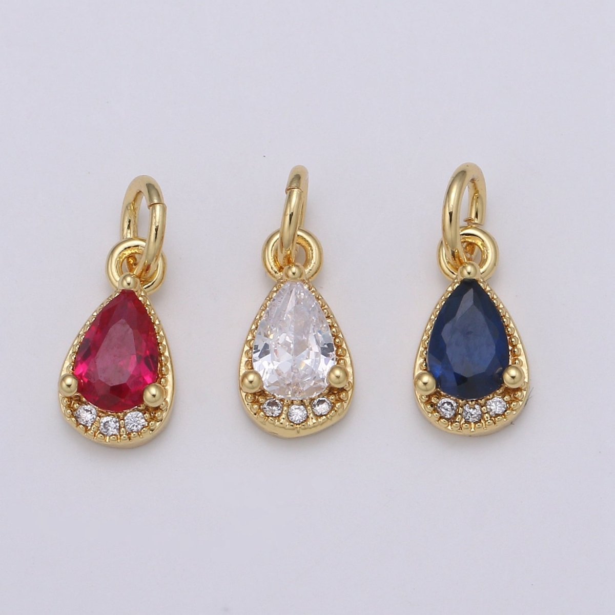 24K Gold Filled Tear Drop Crystal Charm E-079-E-081 - DLUXCA