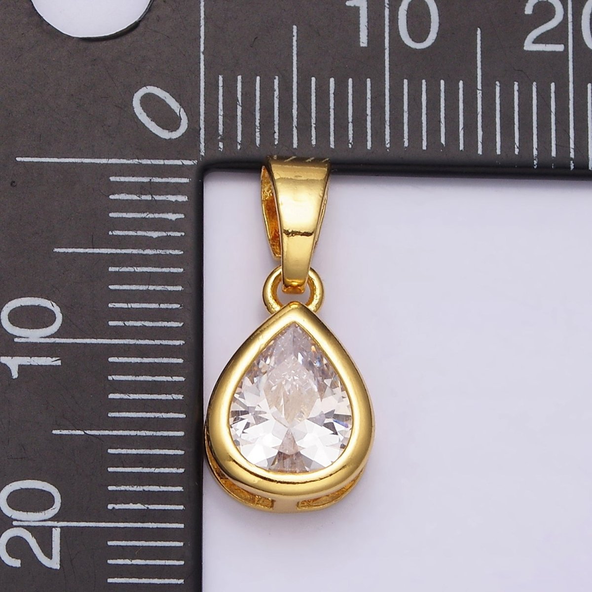 24K Gold Filled Teardrop Clear CZ Bezel Mini Pendant in Gold & Silver | AA443 AA444 - DLUXCA