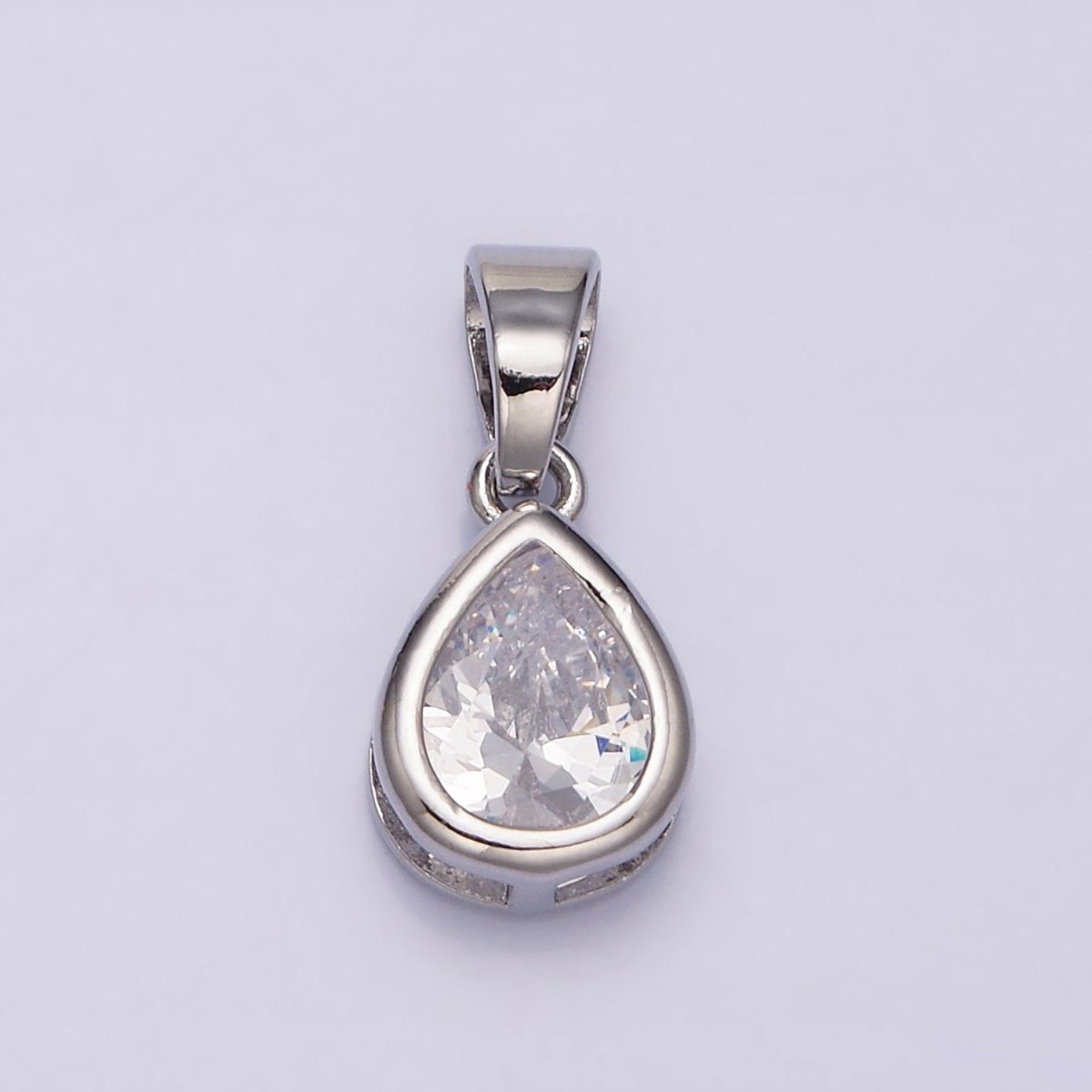 24K Gold Filled Teardrop Clear CZ Bezel Mini Pendant in Gold & Silver | AA443 AA444 - DLUXCA