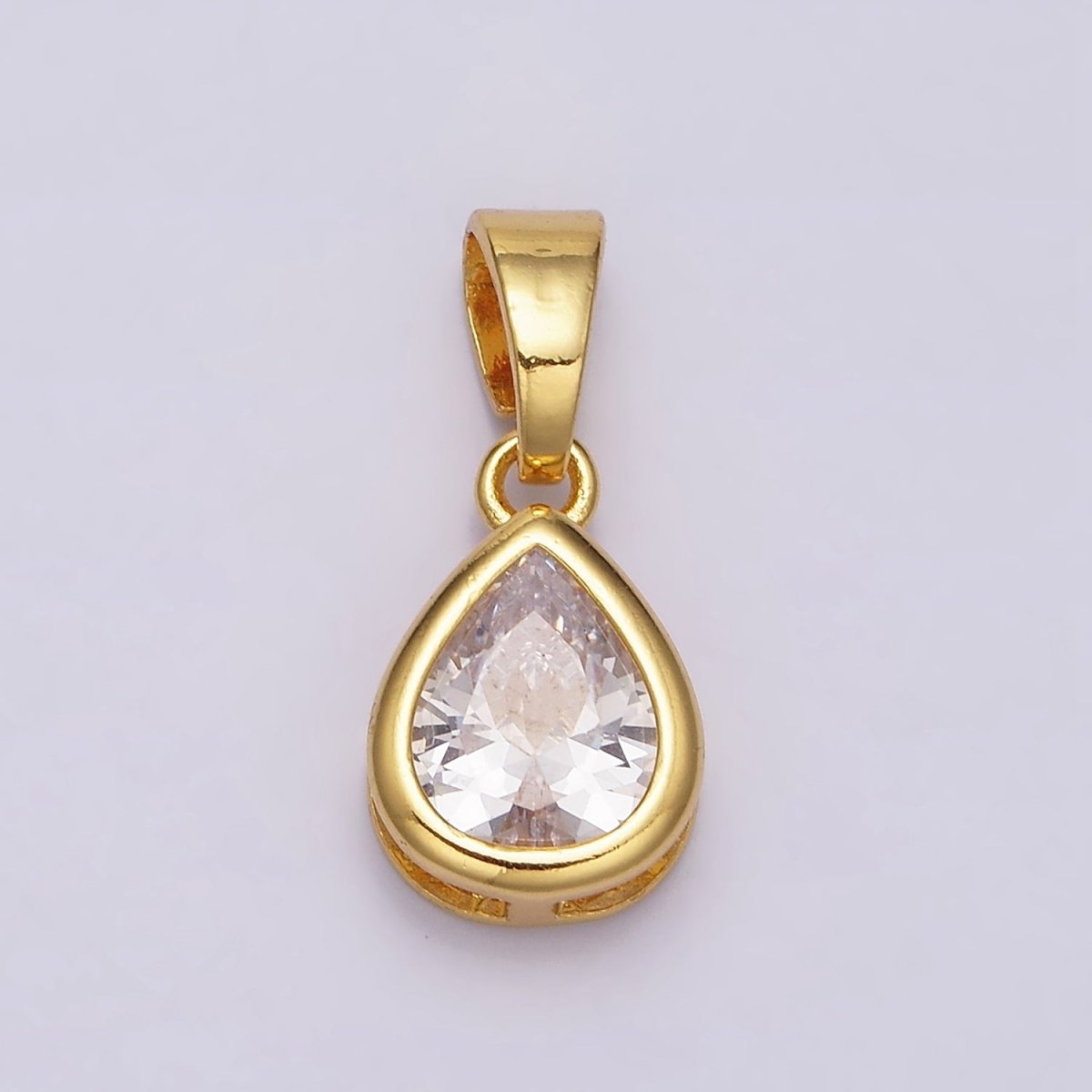 24K Gold Filled Teardrop Clear CZ Bezel Mini Pendant in Gold & Silver | AA443 AA444 - DLUXCA