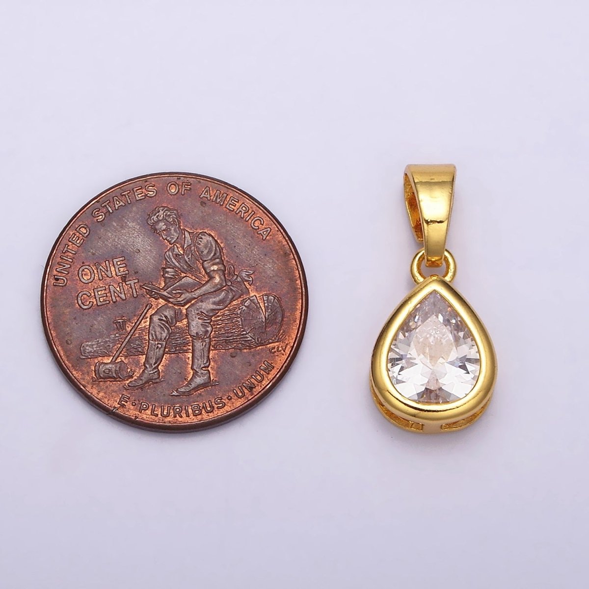 24K Gold Filled Teardrop Clear CZ Bezel Mini Pendant in Gold & Silver | AA443 AA444 - DLUXCA