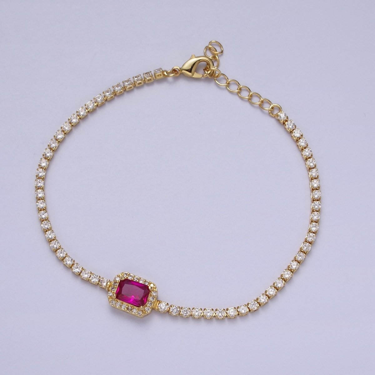 24k Gold Filled Tennis Chain Baguette Cubic Zirconia Bracelet Chain in Silver & Gold | WA-1286 - WA-1293 Clearance Pricing - DLUXCA