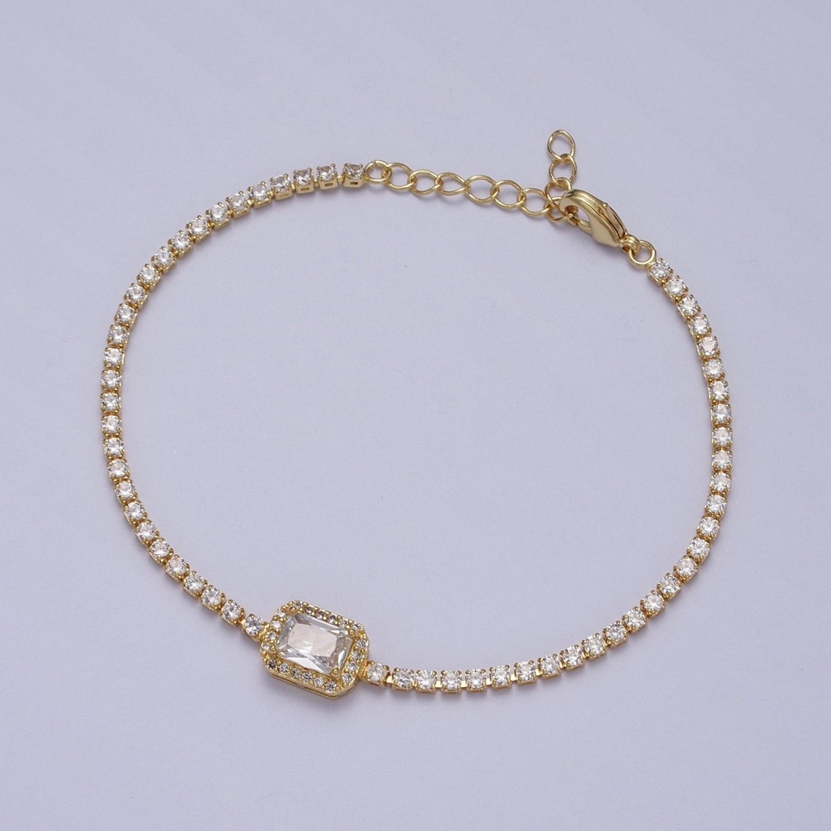 24k Gold Filled Tennis Chain Baguette Cubic Zirconia Bracelet Chain in Silver & Gold | WA-1286 - WA-1293 Clearance Pricing - DLUXCA