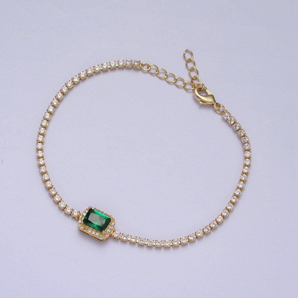 24k Gold Filled Tennis Chain Baguette Cubic Zirconia Bracelet Chain in Silver & Gold | WA-1286 - WA-1293 Clearance Pricing - DLUXCA