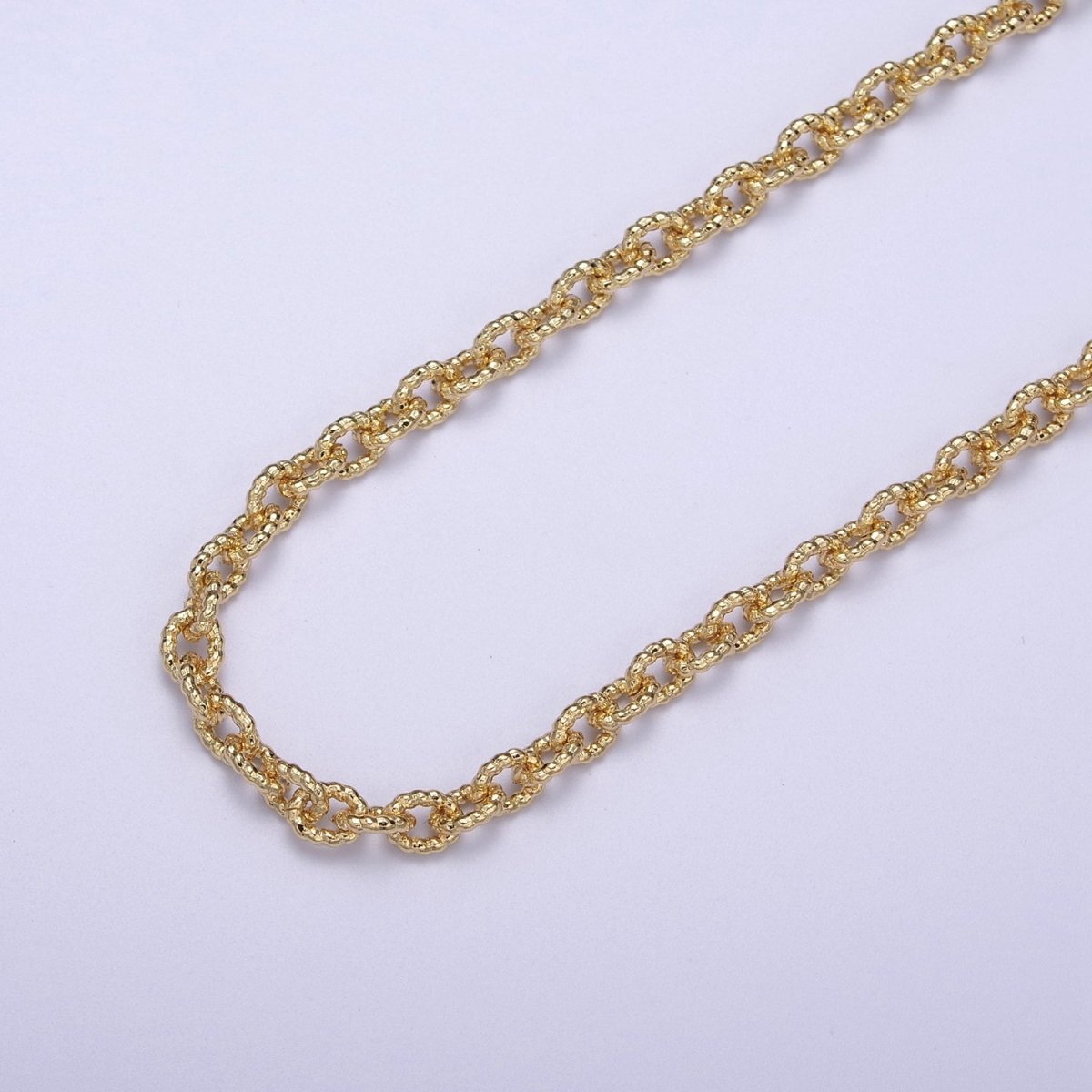 24K Gold Filled Textured Cable Chain, 6.5X5mm Unfinished Unique Chain in Gold & Silver For Jewelry Making | ROLL-668, ROLL-669 Clearance Pricing - DLUXCA