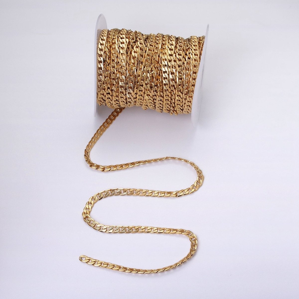 24k Gold Filled Textured Cuban Curb Chain 5.5mm Unfinished Unisex Curb Link Chain by Yard Wholesale Jewelry Making Supplies | ROLL-1311 ROLL-1312 Clearance Pricing - DLUXCA