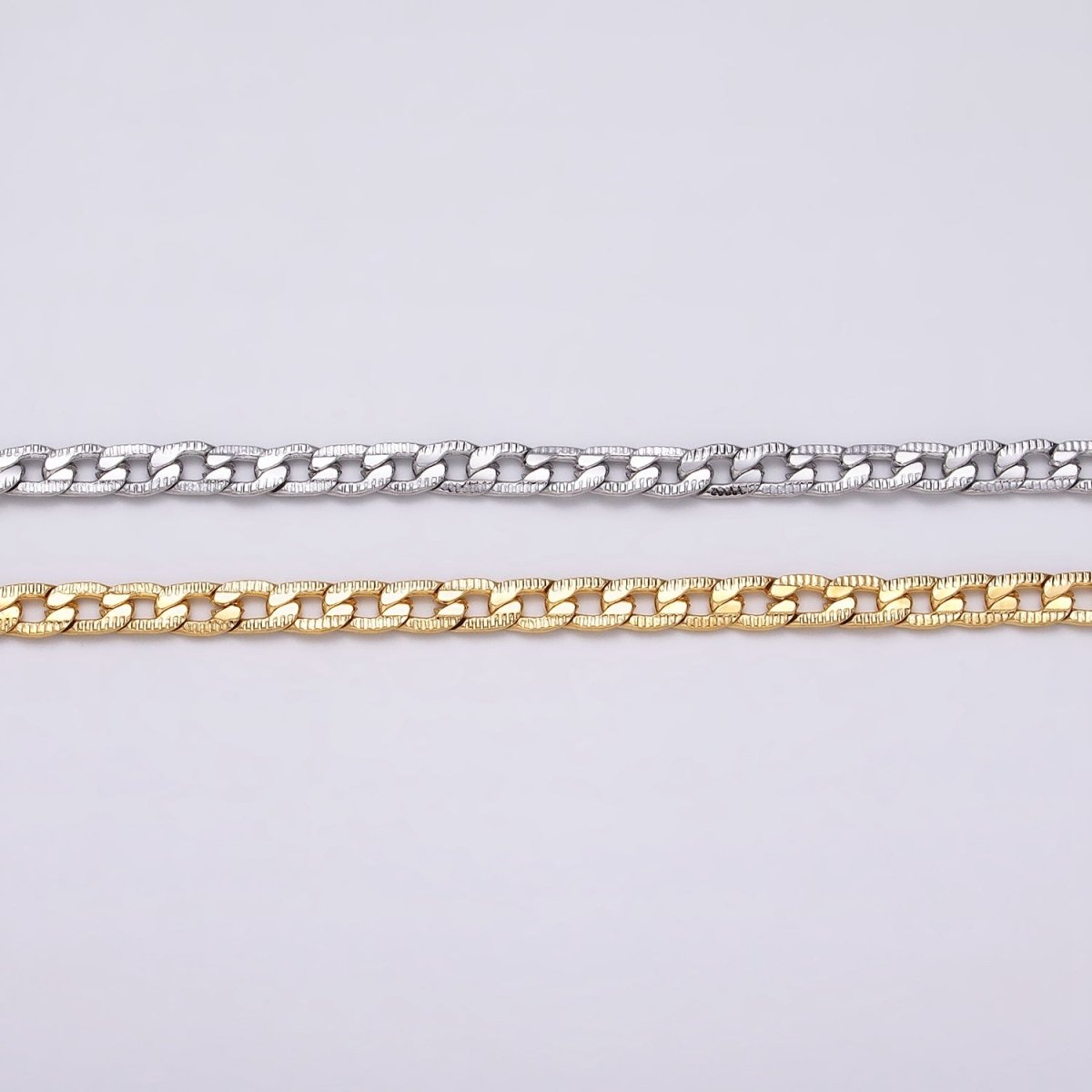 24K Gold Filled Textured Curb Chain in Gold or Silver Curb Link Unfinished Chain by Yard | ROLL-1291 ROLL-1292 Clearance Pricing - DLUXCA
