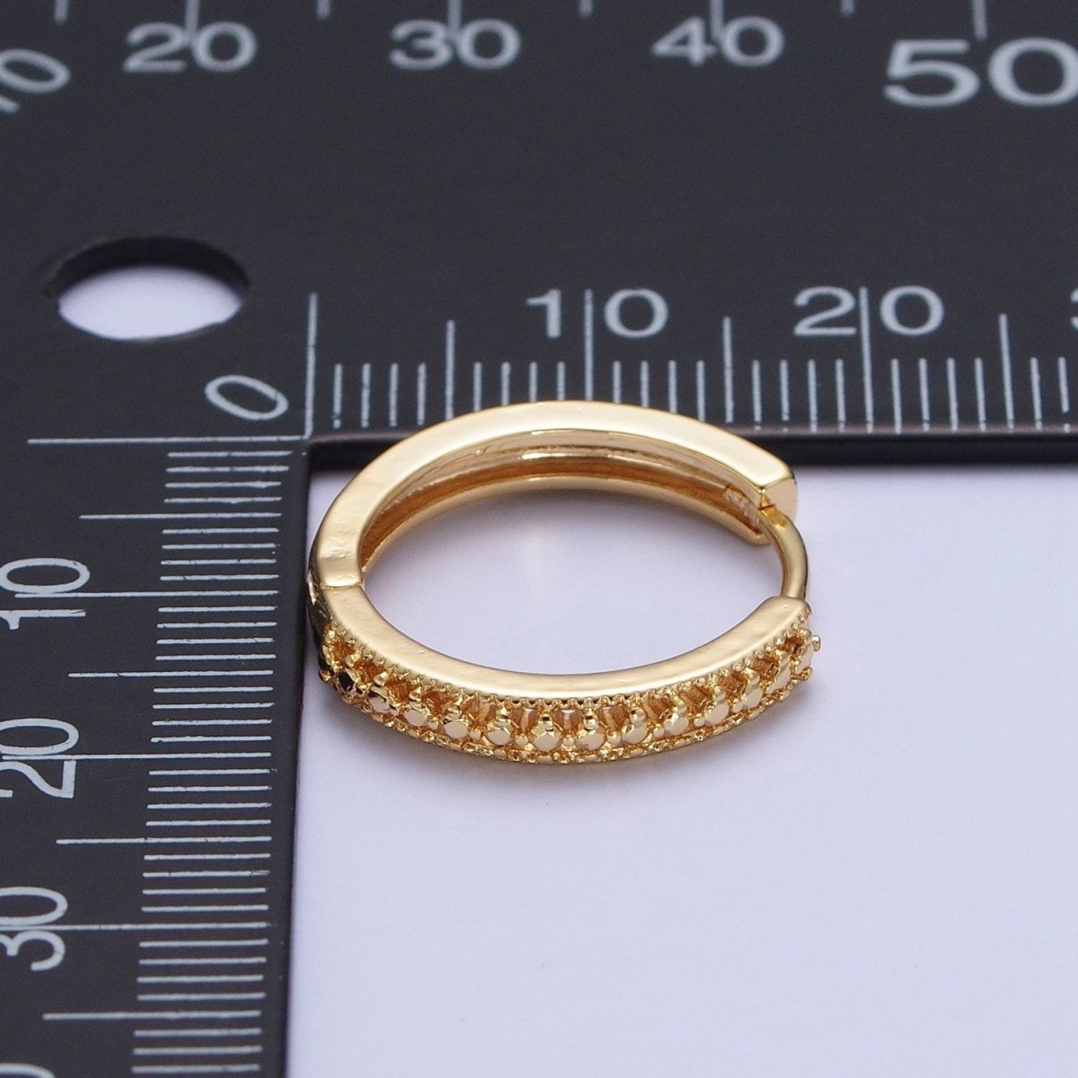 24K Gold Filled Textured Dotted Huggie Hoop Earrings T-399 - DLUXCA