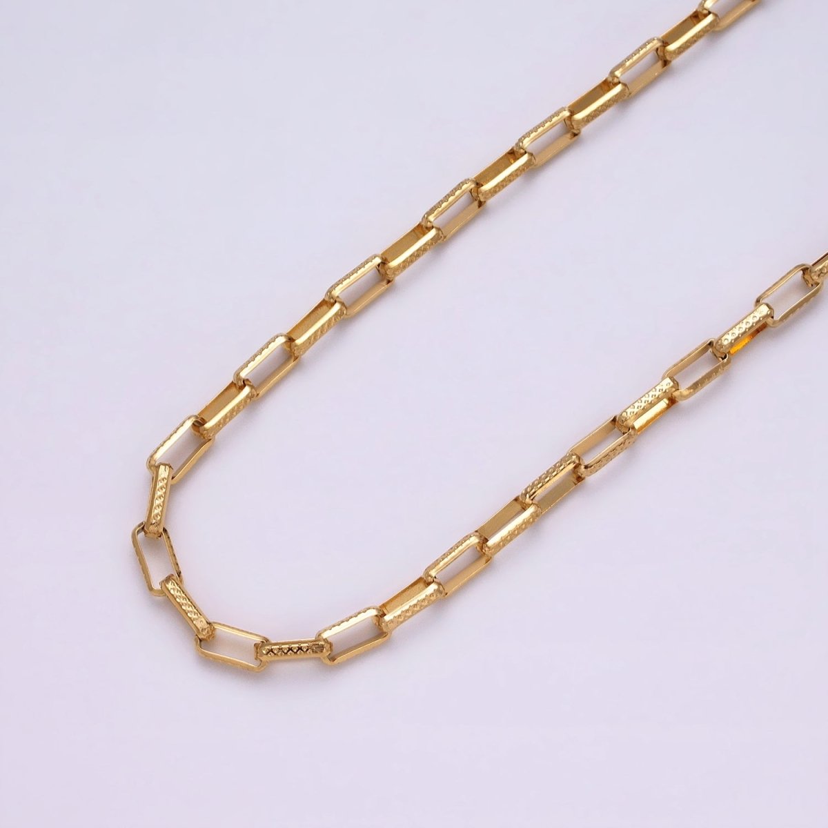24K Gold Filled Textured Elongated PaperClip Chain Box Cable Chain by yard Wholesale Chain for Jewelry making | ROLL-1275 ROLL-1276 Clearance Pricing - DLUXCA