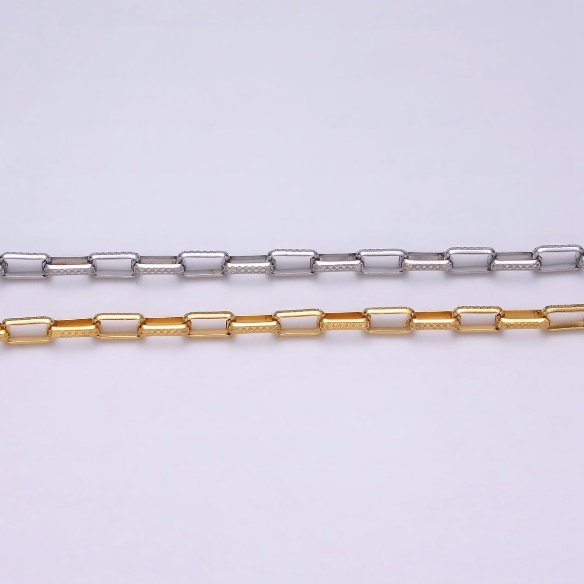 24K Gold Filled Textured Elongated PaperClip Chain Box Cable Chain by yard Wholesale Chain for Jewelry making | ROLL-1275 ROLL-1276 Clearance Pricing - DLUXCA