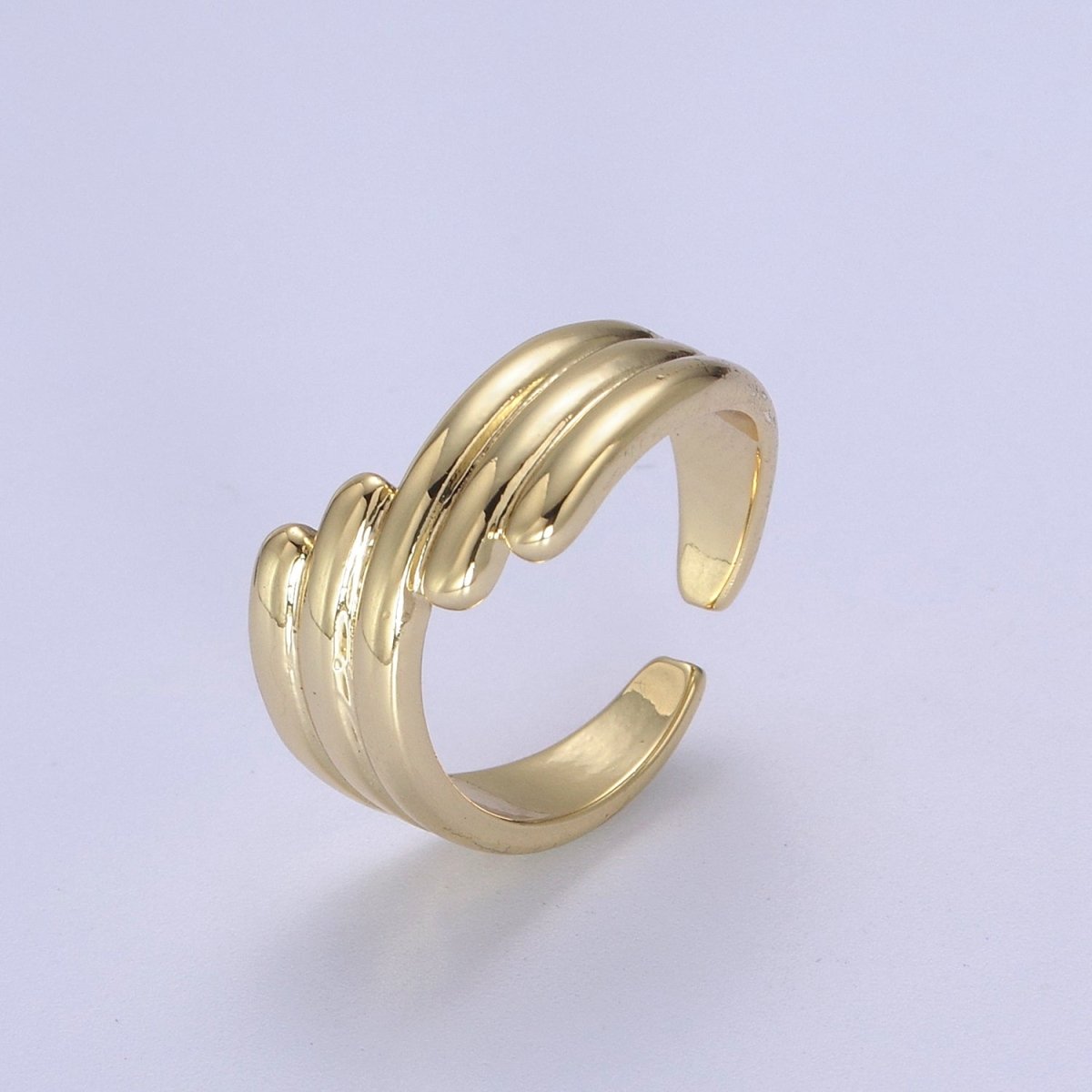 24K Gold Filled Textured Ring, Stackable Open Claw Gold Band Ring, Statement Bridesmaid Ring U-461 - DLUXCA