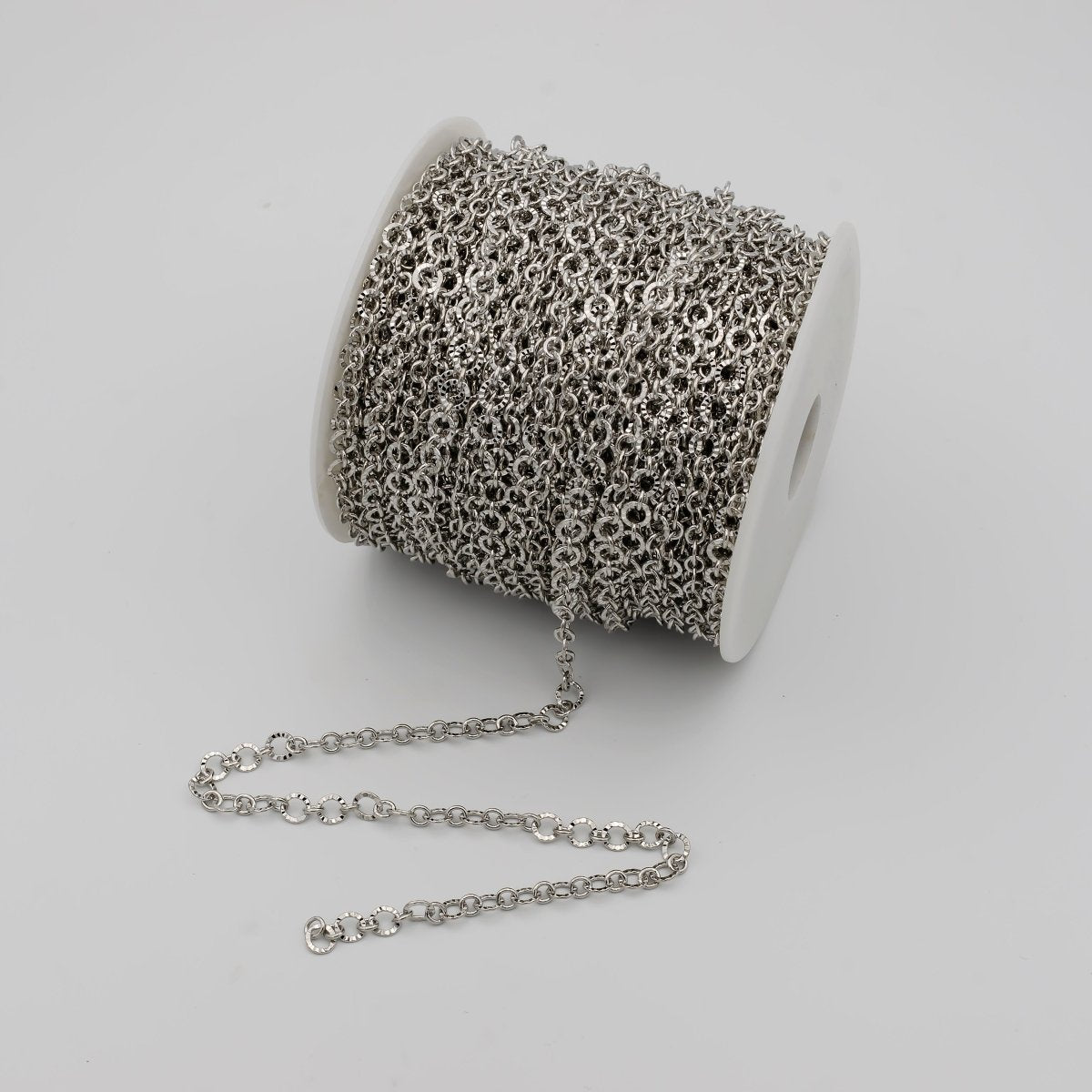 24K Gold Filled Textured Rolo Chain in Gold & Silver, 6mm Rolo Chain For Jewelry Making | ROLL-642, ROLL-643 Clearance Pricing - DLUXCA