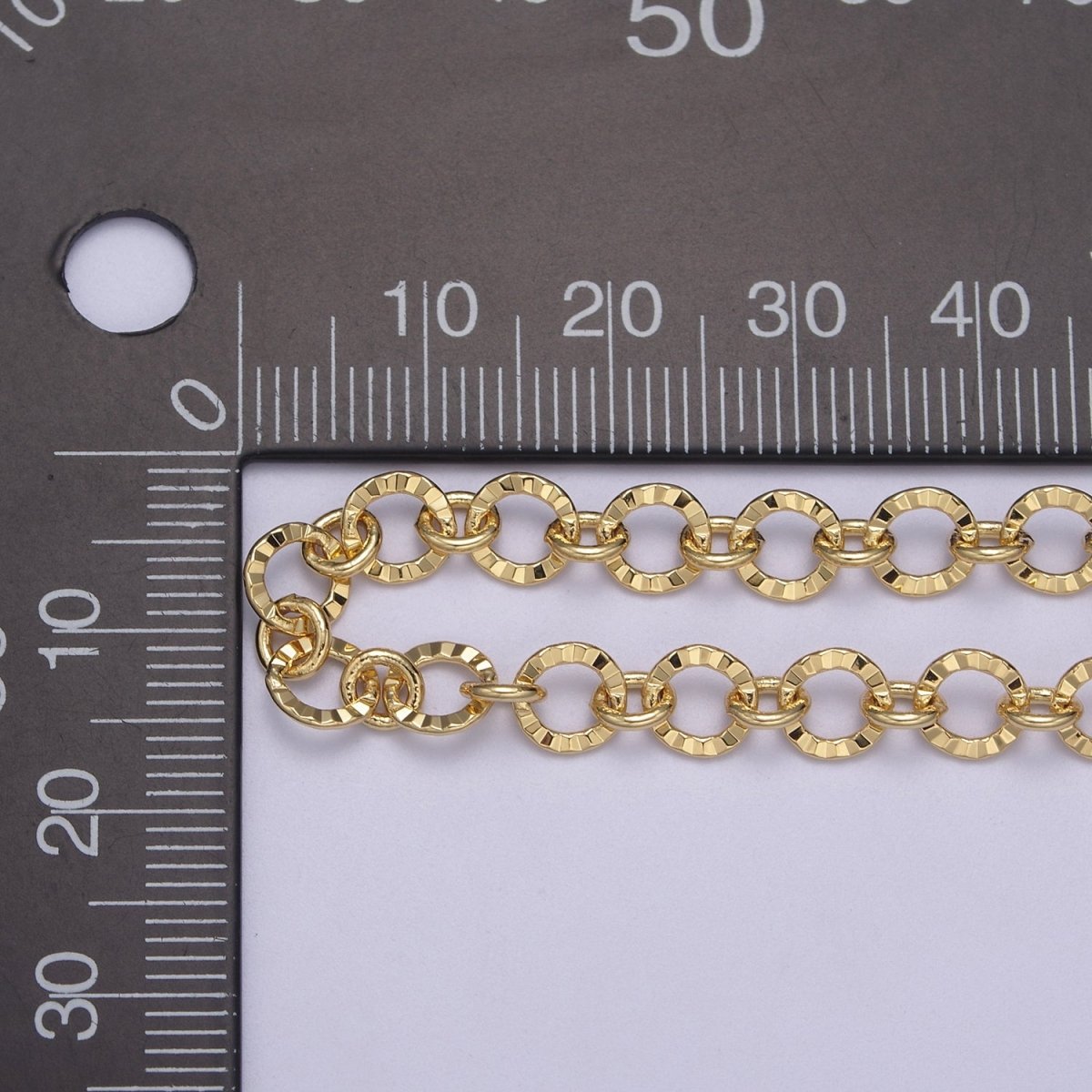 24K Gold Filled Textured Rolo Chain in Gold & Silver, 6mm Rolo Chain For Jewelry Making | ROLL-642, ROLL-643 Clearance Pricing - DLUXCA