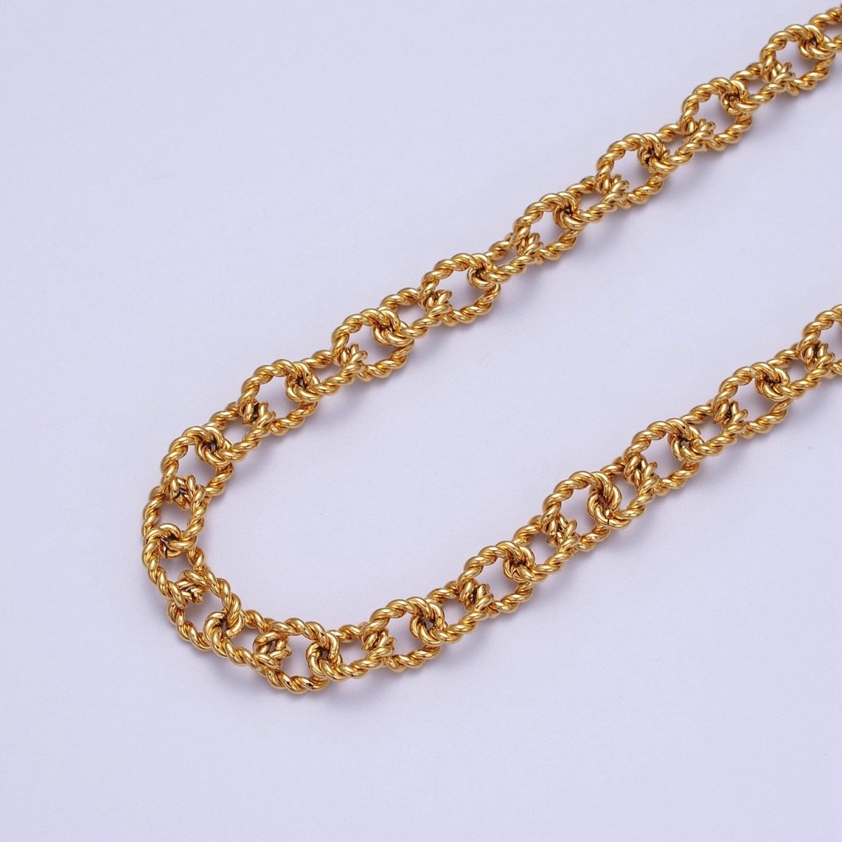 24K Gold Filled Textured Twist Cable Unfinished Chain in Gold & Silver | ROLL-974, ROLL-975 Clearance Pricing - DLUXCA