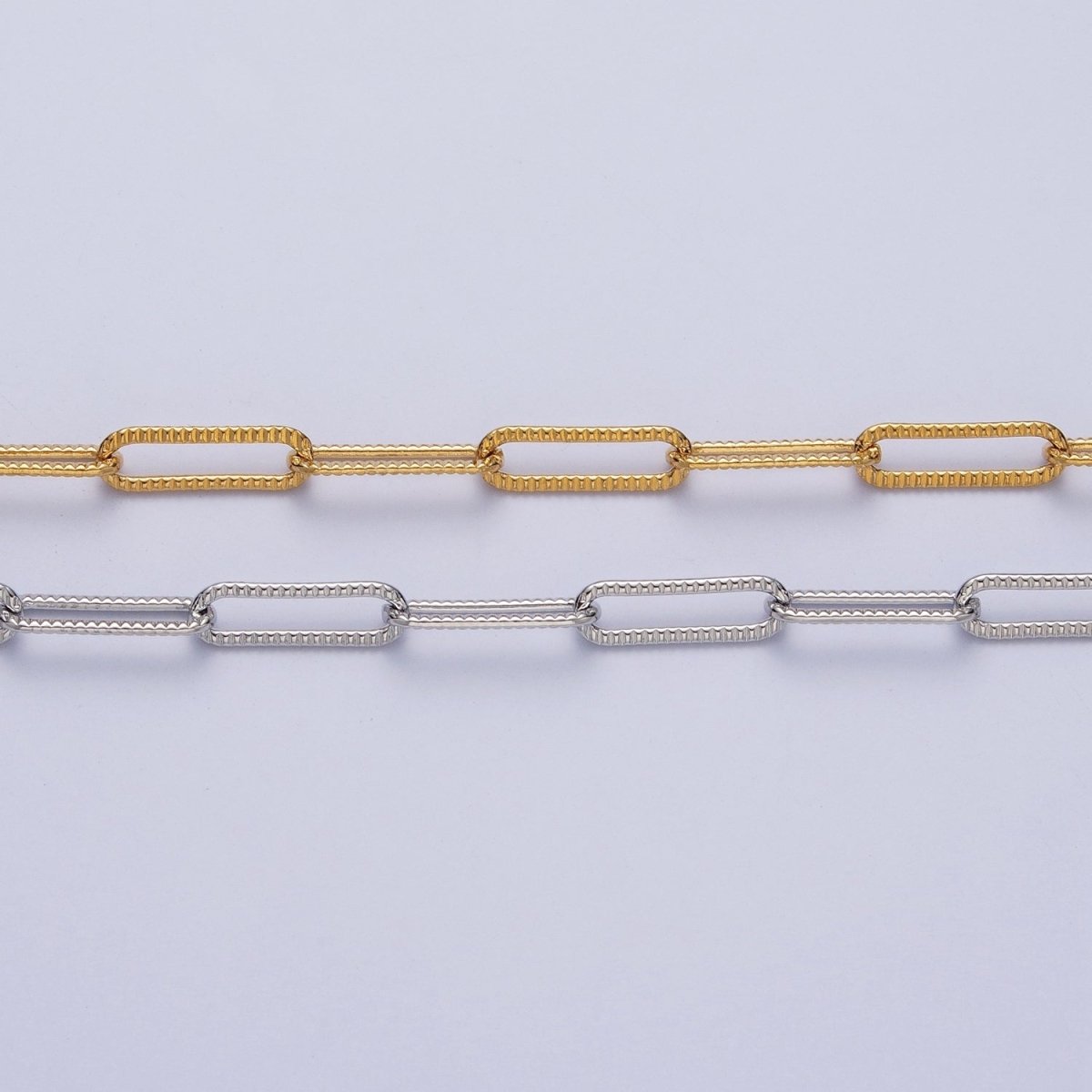 24K Gold Filled Textured Unique Paperclip Chain by Yard For Wholesale Supply in Gold & Silver | ROLL-844 ROLL-845 Clearance Pricing - DLUXCA