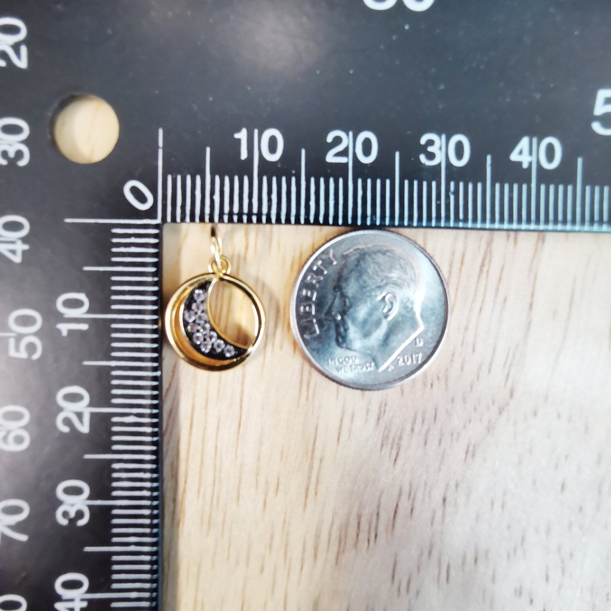 24K Gold Filled Tiny Crescent Moon Micro Pave CZ Charms, Moon in Circle Cubic Zirconia Charm Bracelet Earring Necklace for Jewelry Making, D-508 - DLUXCA