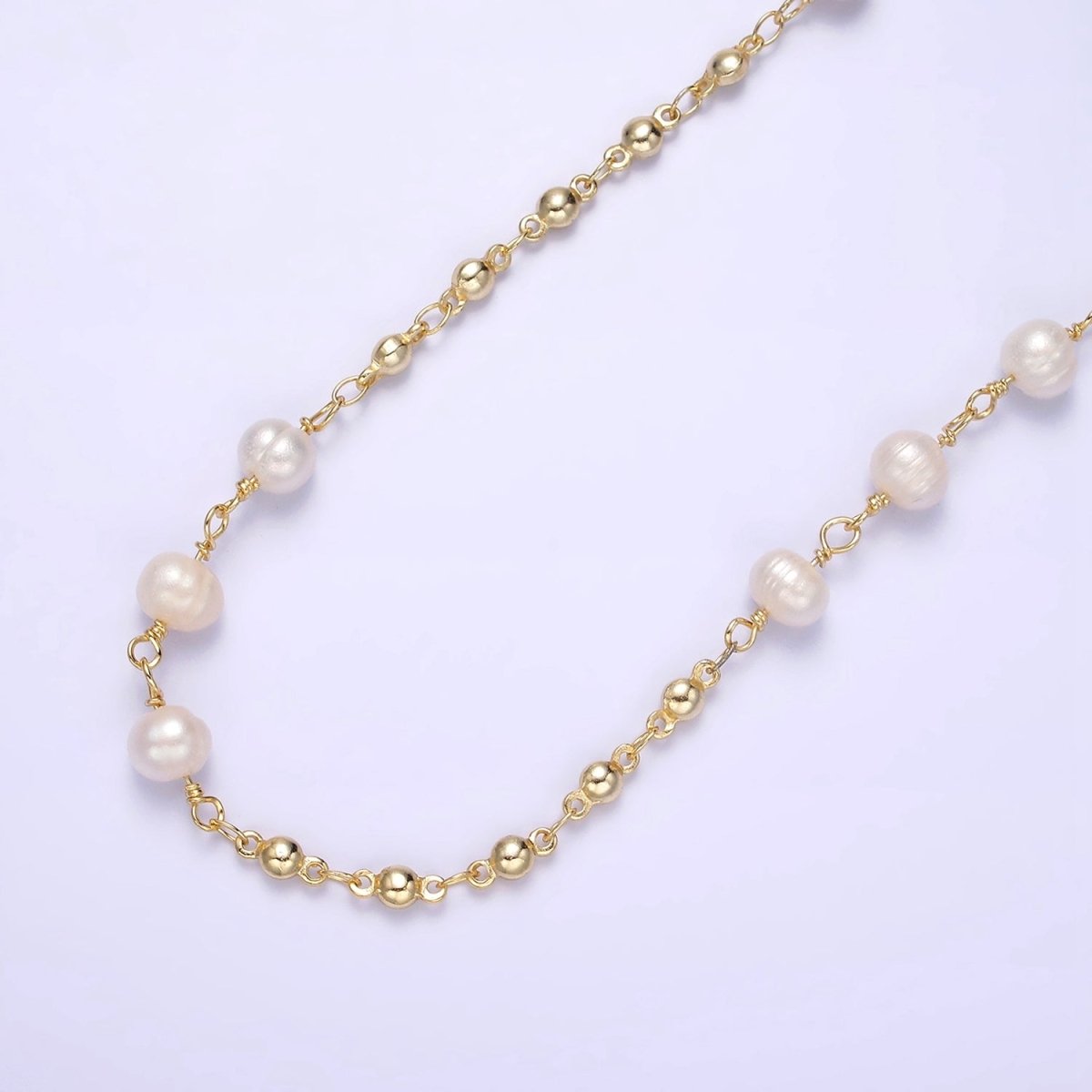 24K Gold Filled Triple Button Triple Freshwater Pearl Multiple Bead Unfinished Chain For Jewelry Making | ROLL-1406 Clearance Pricing - DLUXCA
