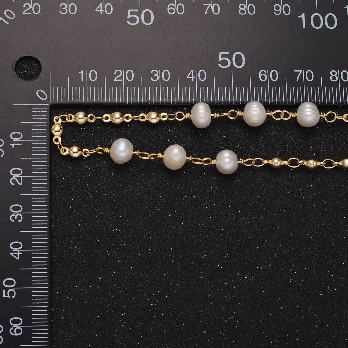 24K Gold Filled Triple Button Triple Freshwater Pearl Multiple Bead Unfinished Chain For Jewelry Making | ROLL-1406 Clearance Pricing - DLUXCA