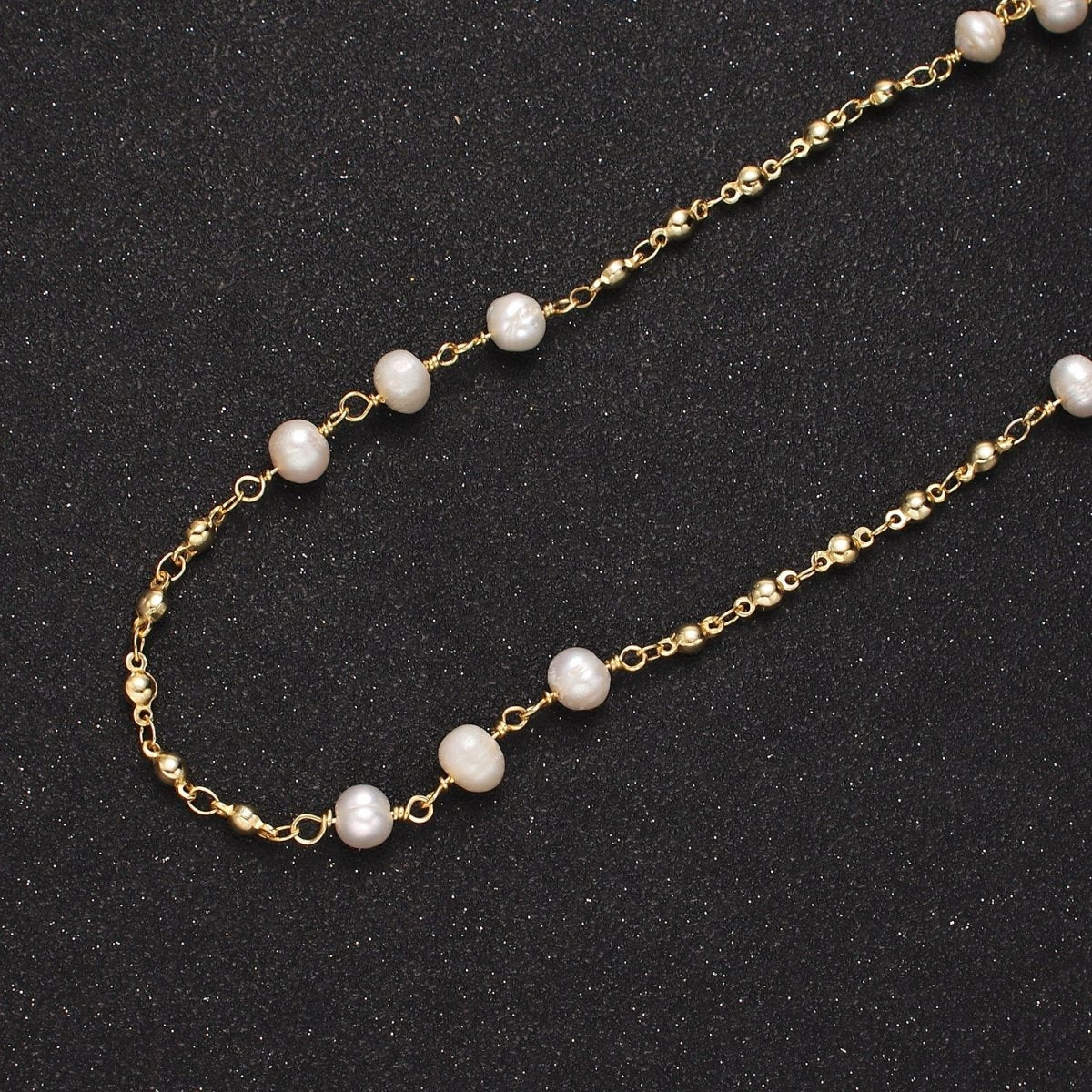 24K Gold Filled Triple Button Triple Freshwater Pearl Multiple Bead Unfinished Chain For Jewelry Making | ROLL-1406 Clearance Pricing - DLUXCA