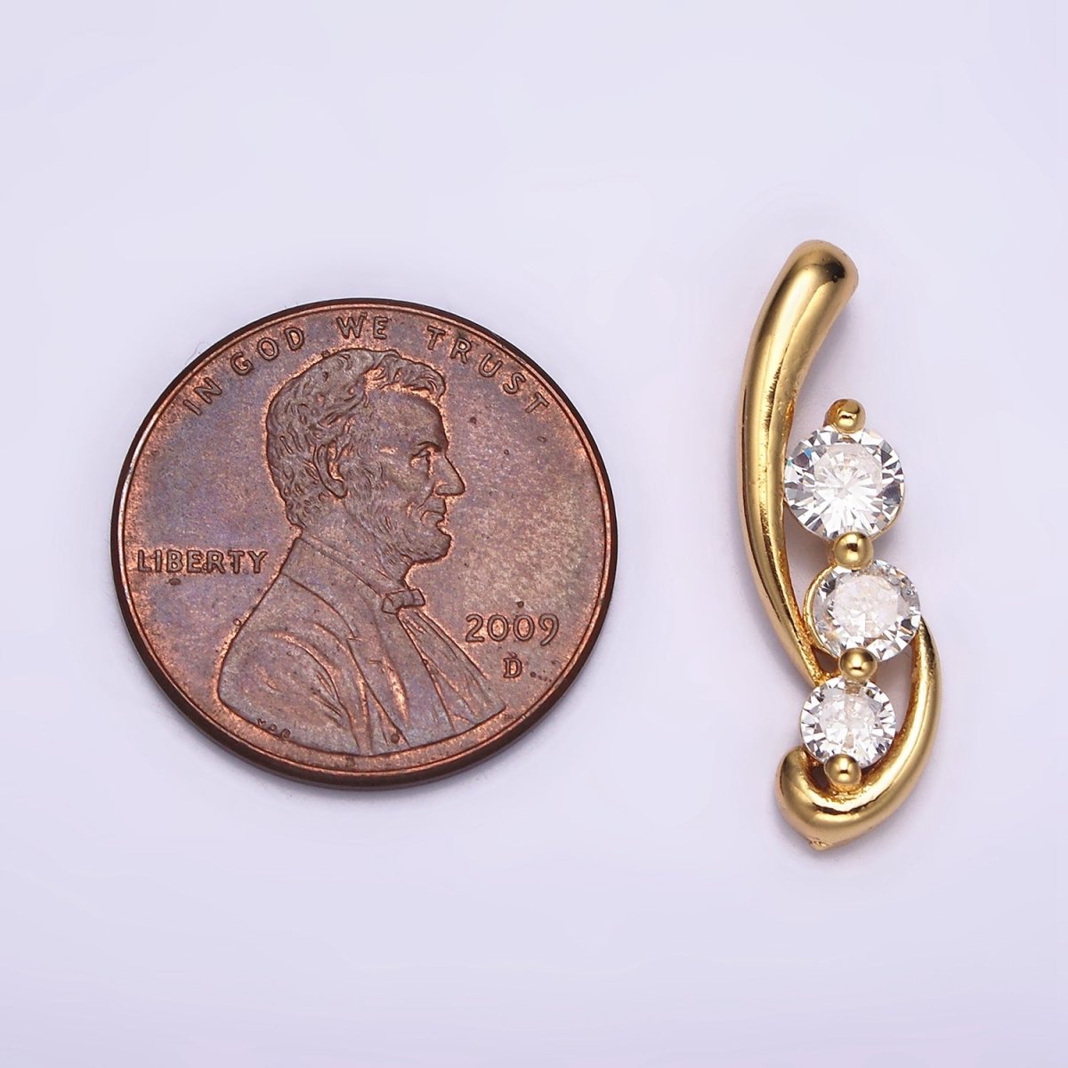 24K Gold Filled Triple Clear Round CZ Curved Band Pendant | N1939 - DLUXCA