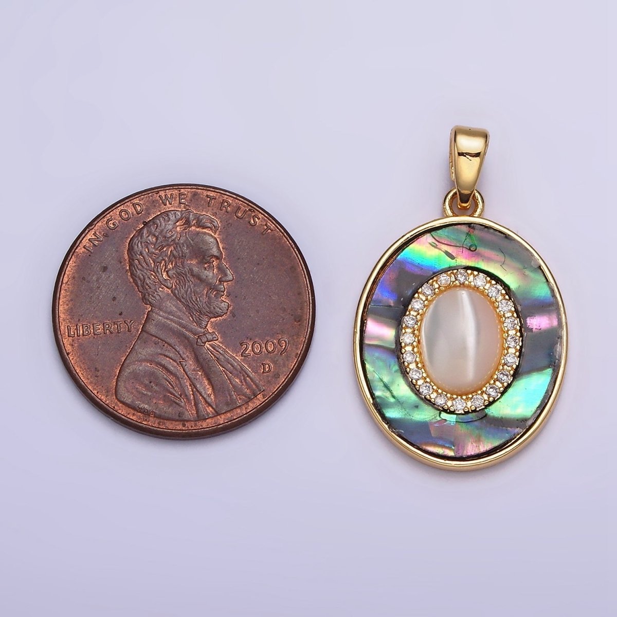 24K Gold Filled Turquoise, Pearl, Abalone Micro Paved CZ Shell Pearl, Abalone Pendant | AA595 - AA597 - DLUXCA