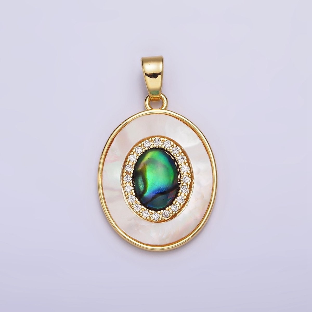 24K Gold Filled Turquoise, Pearl, Abalone Micro Paved CZ Shell Pearl, Abalone Pendant | AA595 - AA597 - DLUXCA