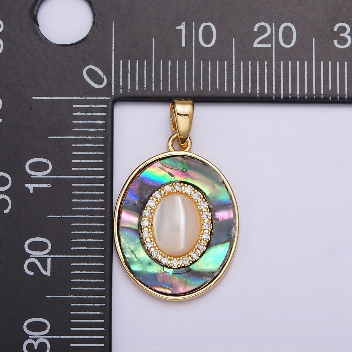 24K Gold Filled Turquoise, Pearl, Abalone Micro Paved CZ Shell Pearl, Abalone Pendant | AA595 - AA597 - DLUXCA