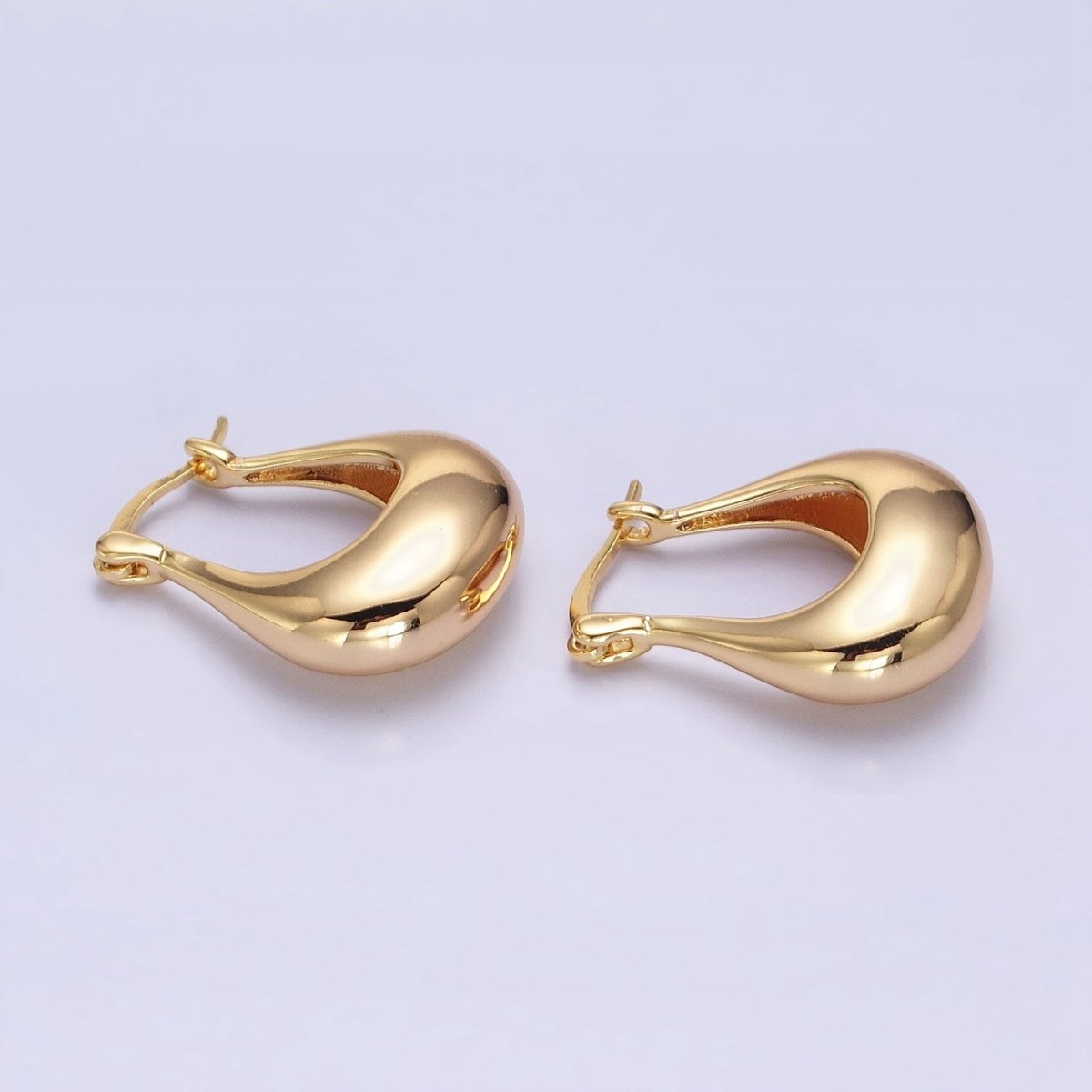 24K Gold Filled U-Shaped Chubby Dome Latch Earrings in Gold & Silver | AB-1405 AB-1406 - DLUXCA