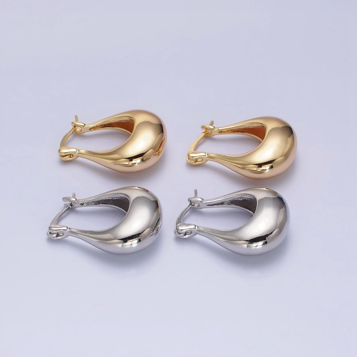 24K Gold Filled U-Shaped Chubby Dome Latch Earrings in Gold & Silver | AB-1405 AB-1406 - DLUXCA