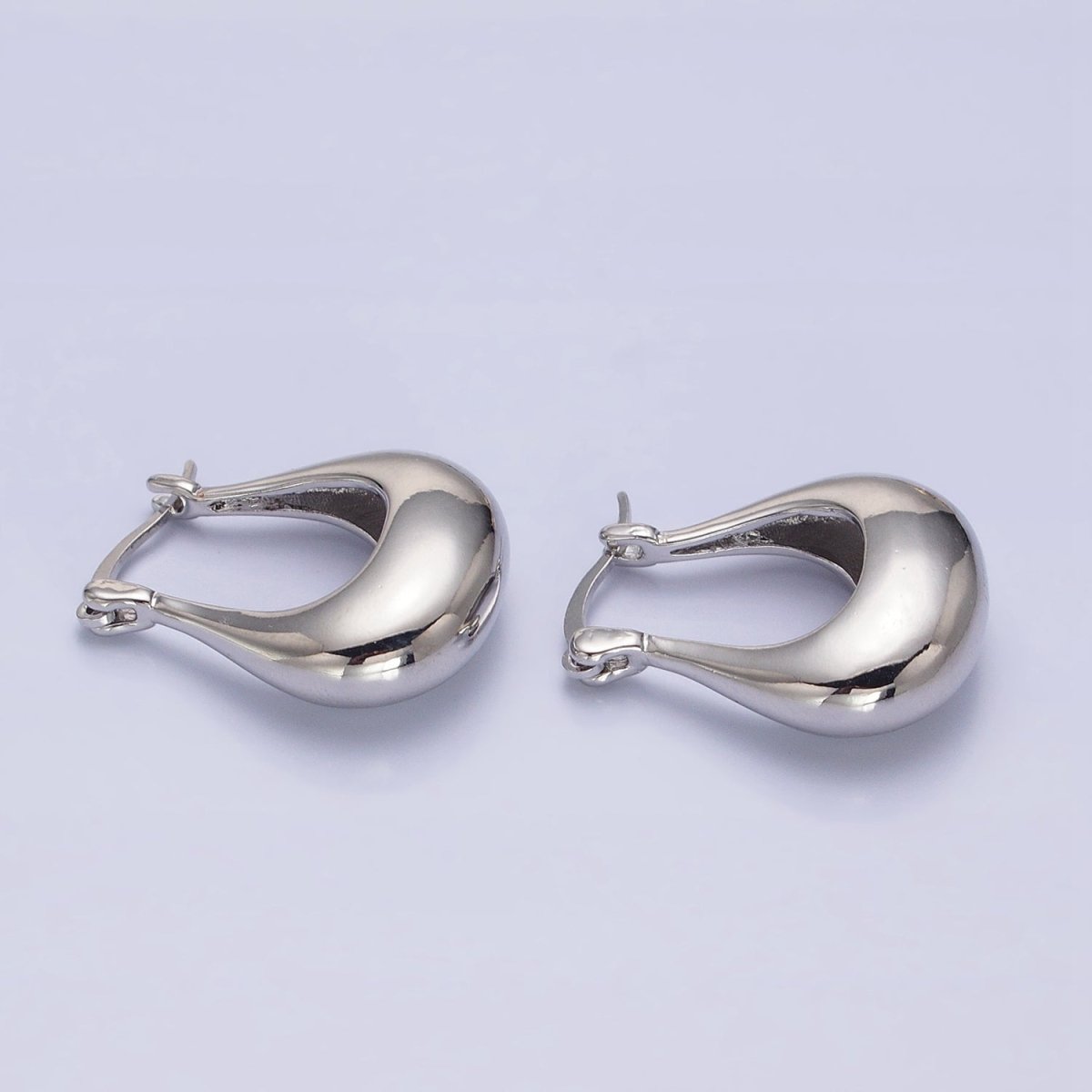 24K Gold Filled U-Shaped Chubby Dome Latch Earrings in Gold & Silver | AB-1405 AB-1406 - DLUXCA