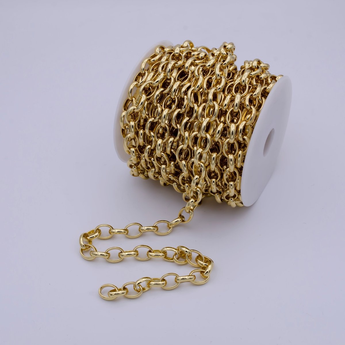 24K Gold Filled Unfinished Chunky Oval Cable Chain 12X9mm Cable Chain For Jewelry Making, Round Oval Cable by Yard | ROLL-644 Clearance Pricing - DLUXCA