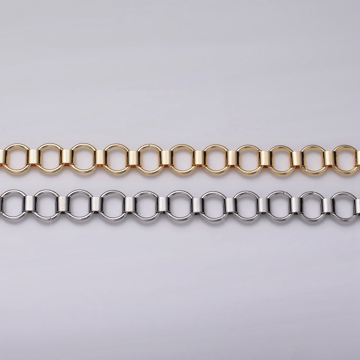 24k Gold Filled Unique Rolo 9mm Unfinished Chain by Yard in Gold & Silver | ROLL-1133, ROLL-1134 Clearance Pricing - DLUXCA