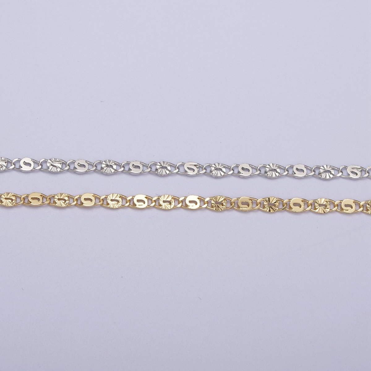 24K Gold Filled Unique Scroll Chain, Sunburst Textured Unfinished Chain in Gold & Silver For Jewelry Making | ROLL-680, ROLL-681 Clearance Pricing - DLUXCA