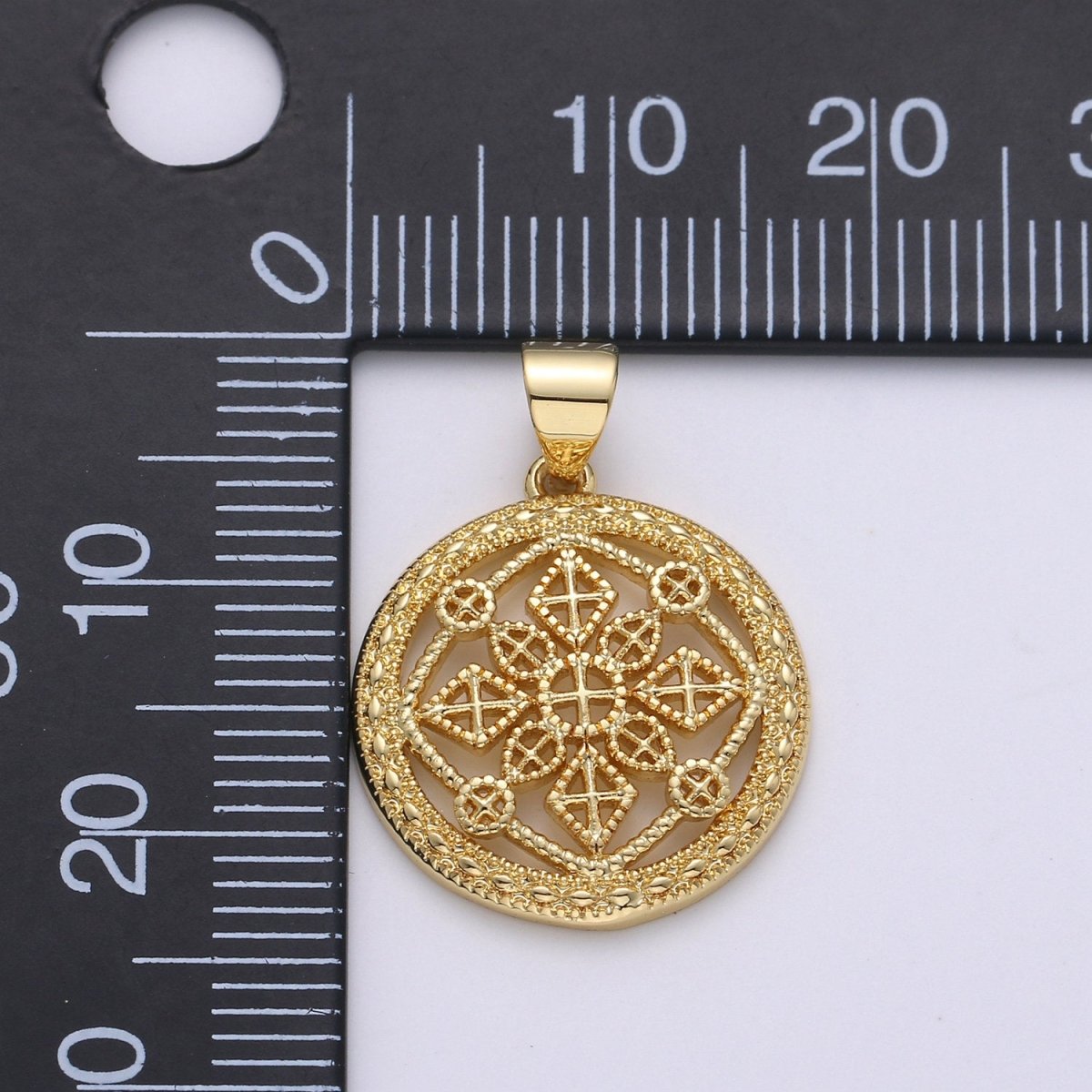 24k Gold Filled Victorian Pendant Charm,Mandala Pendant Charm, Cross Pendant, Zen Compass Filigree for DIY Jewelry J-016 - DLUXCA