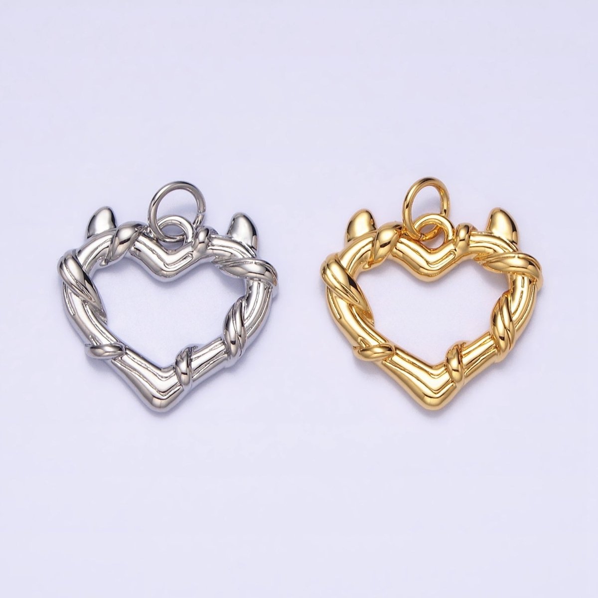 24K Gold Filled Vine-Wrapped Pointed Horned Heart Add-On Charm in Gold & Silver | AC1059 AC1060 - DLUXCA