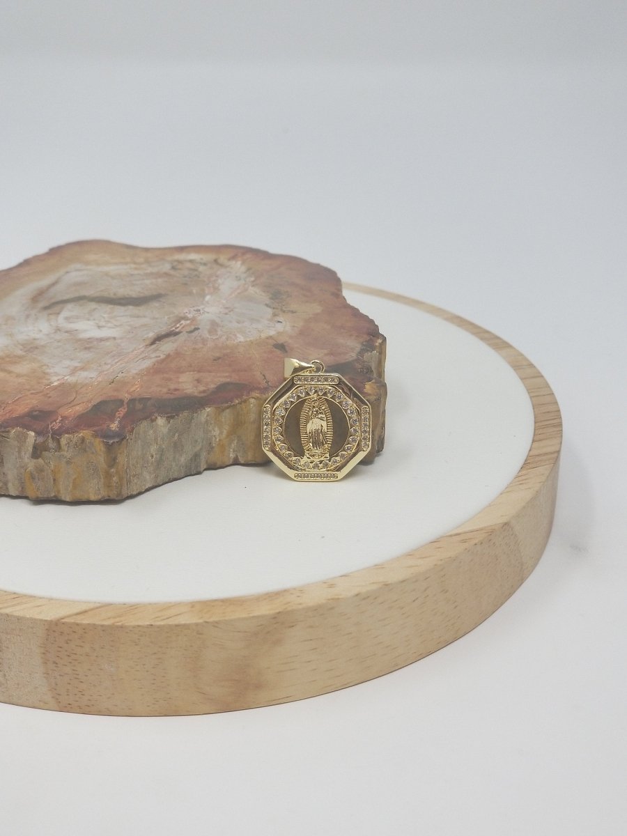 24k Gold Filled Virgin Mary Medallion Necklace Octagon Virgin Mary Pendant for Religious Necklace Lady Guadalupe Charm, Mother of God I-127 - DLUXCA