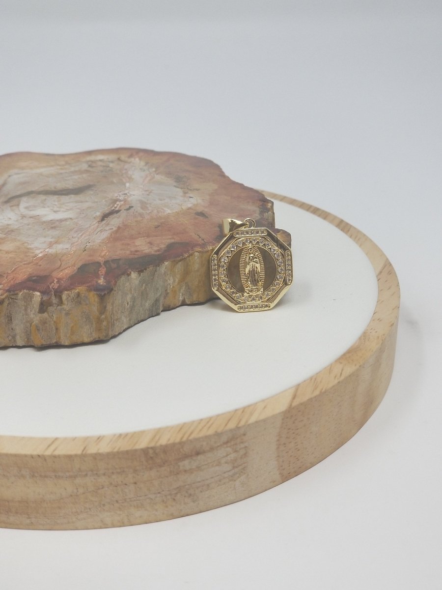 24k Gold Filled Virgin Mary Medallion Necklace Octagon Virgin Mary Pendant for Religious Necklace Lady Guadalupe Charm, Mother of God I-127 - DLUXCA