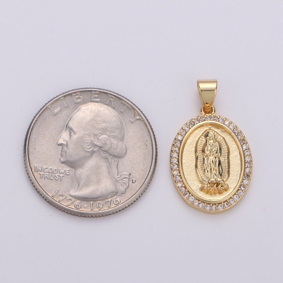 24K Gold Filled Virgin Mother Mary Pendant Micro Pave Lady of Guadalupe Medallion Necklace Charm for Religious Jewelry I-627 - DLUXCA