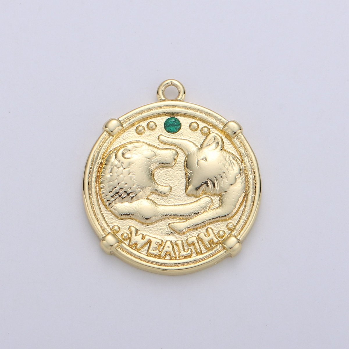 24K Gold Filled Wealth Strong Lion Dainty Charm with Micro Pave Lavender or Green Cubic Zirconia CZ Stone for Necklace or Bracelet, C-868 - DLUXCA